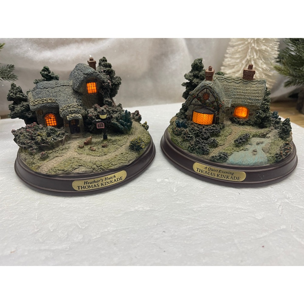 Thomas Kinkade Hawthorne Village Heathers Hutch & A Quiet Evening 2pc Unboxed